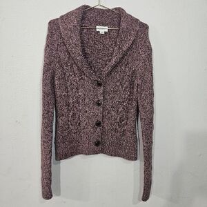 Ann Taylor Marled Purple Button-Up Cardigan